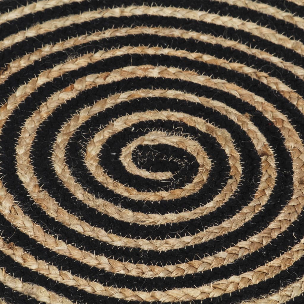 vidaXL Alfombra de yute tejida a mano diseño espiral negro 90 cm