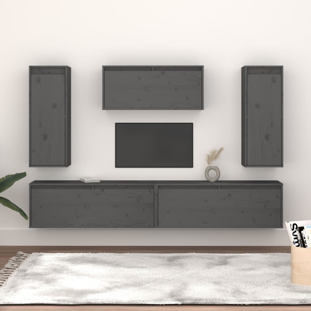 vidaXL Muebles para TV 5 piezas madera maciza de pino gris