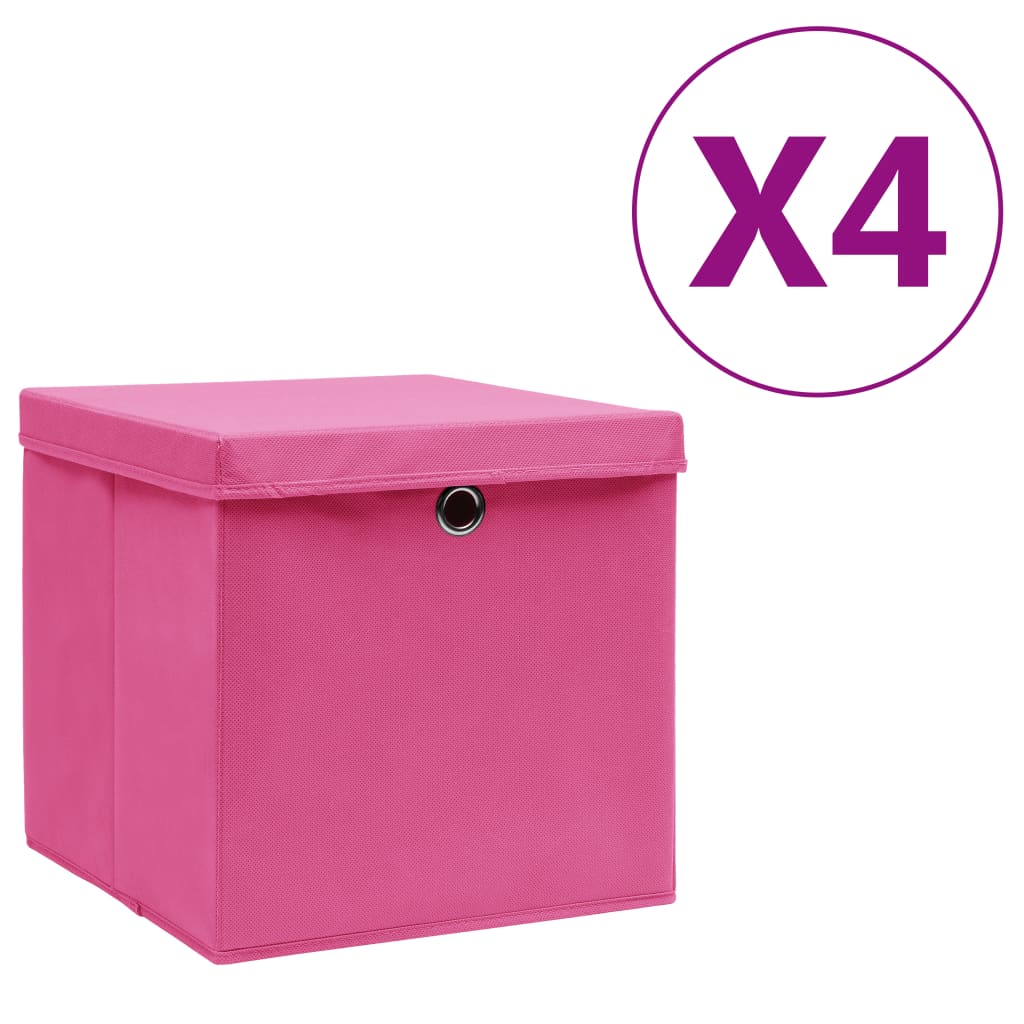 vidaXL Cajas de almacenaje con tapas 4 uds rosa 28x28x28 cm