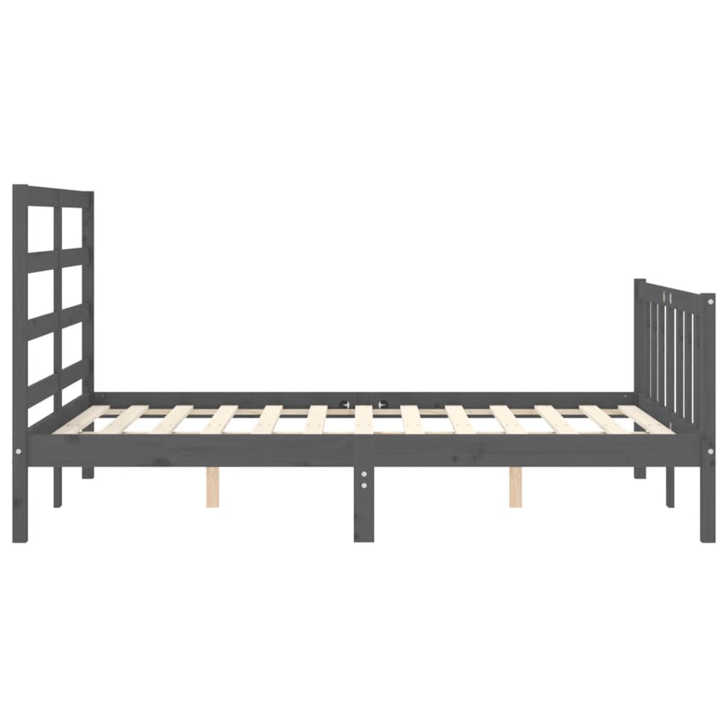 vidaXL Estructura cama de matrimonio con cabecero madera maciza gris