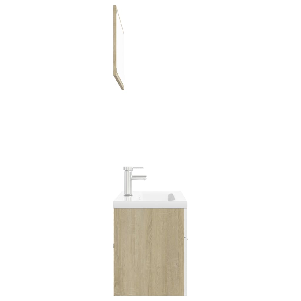 vidaXL Set de muebles de baño madera ingeniería blanco y roble Sonoma
