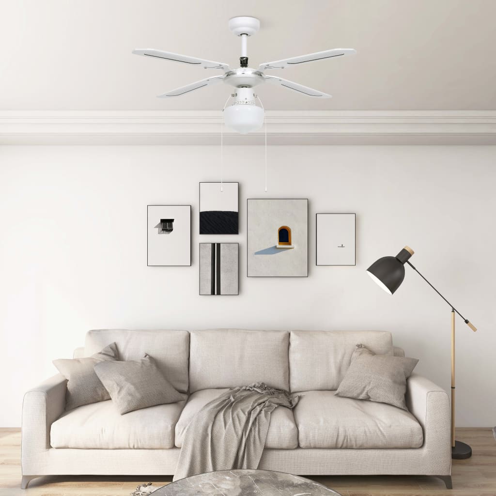 vidaXL Ventilador de techo con lámpara blanco 106 cm