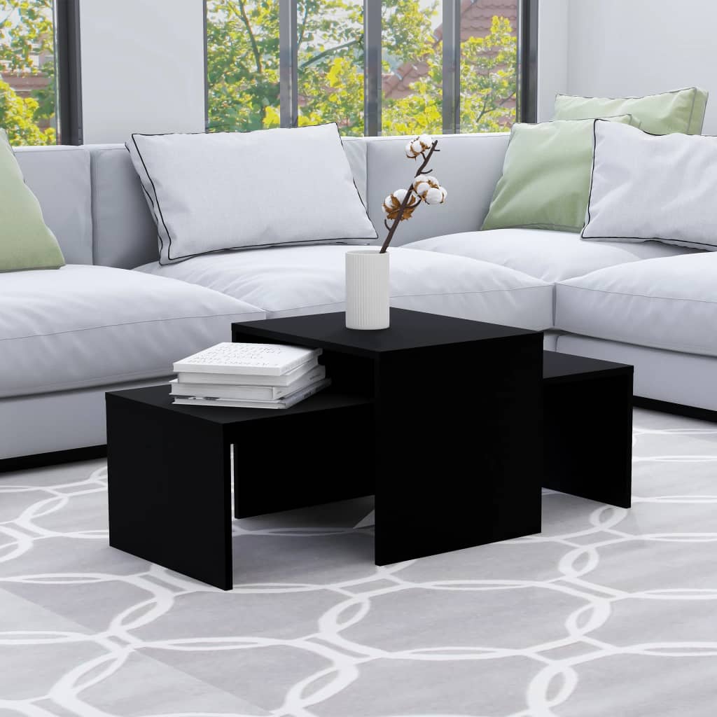 vidaXL Set de mesas de centro madera contrachapada negro 100x48x40 cm