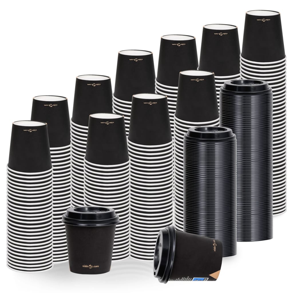 vidaXL Vasos de café con tapa 120 ml 1000 uds negro