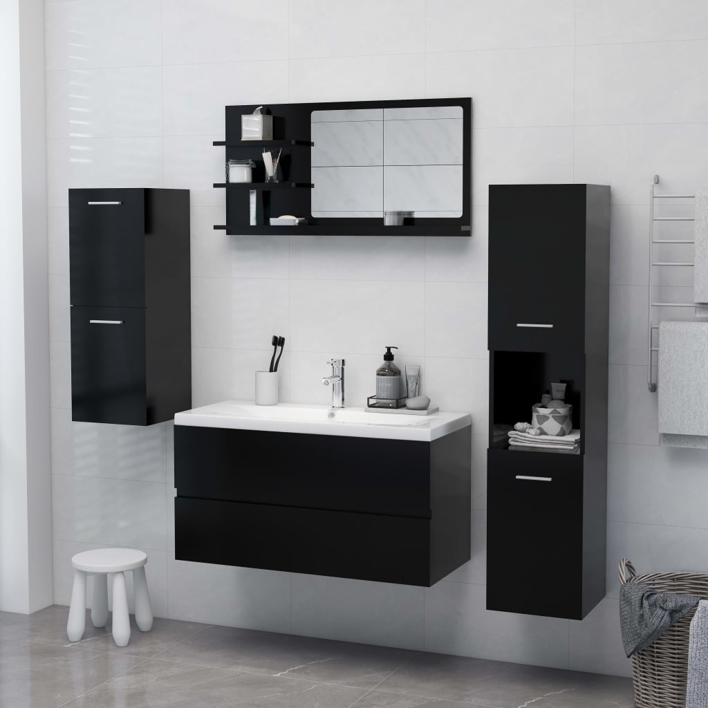 vidaXL Espejo de baño madera contrachapada negro 90x10,5x45 cm