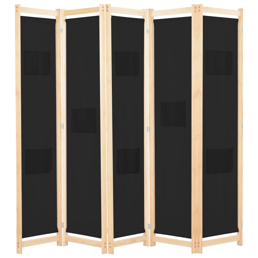 vidaXL Biombo divisor de 5 paneles de tela negro 200x170x4 cm