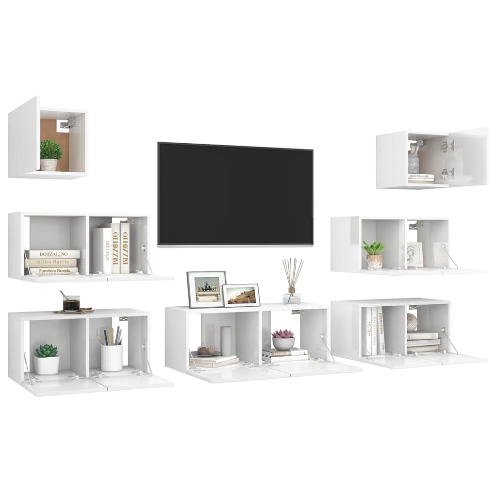 vidaXL Set de muebles de salón 7 pzas madera ingeniería blanco brillo