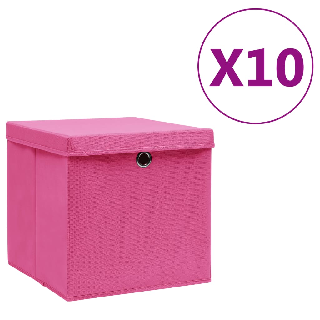 vidaXL Cajas de almacenaje con tapas 10 uds rosa 28x28x28 cm