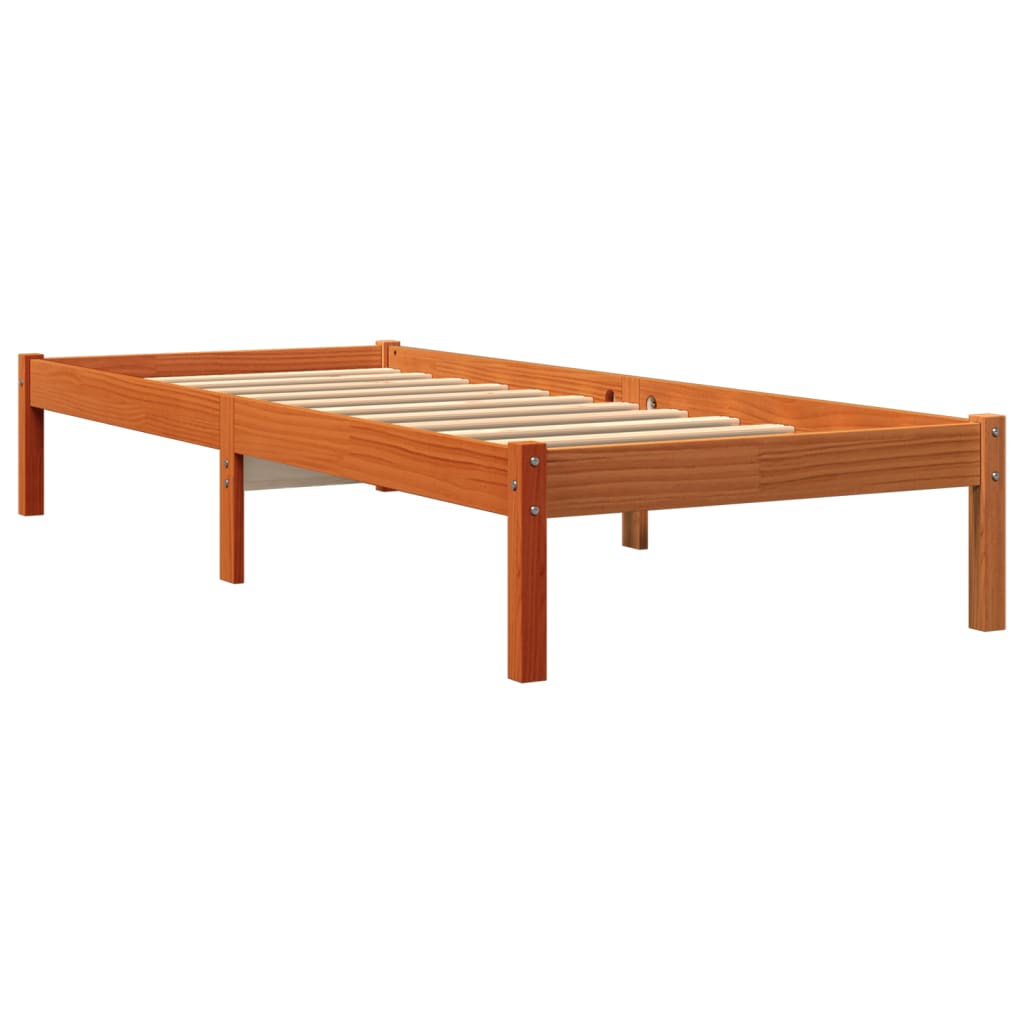 vidaXL Estructura de cama madera maciza de pino marrón cera 90x200 cm