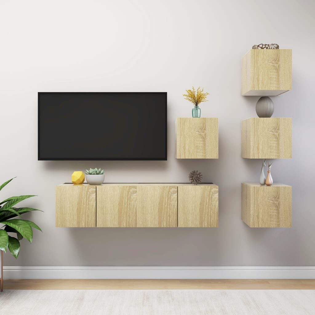 vidaXL Muebles de pared de TV 6 pzas aglomerado color roble Sonoma