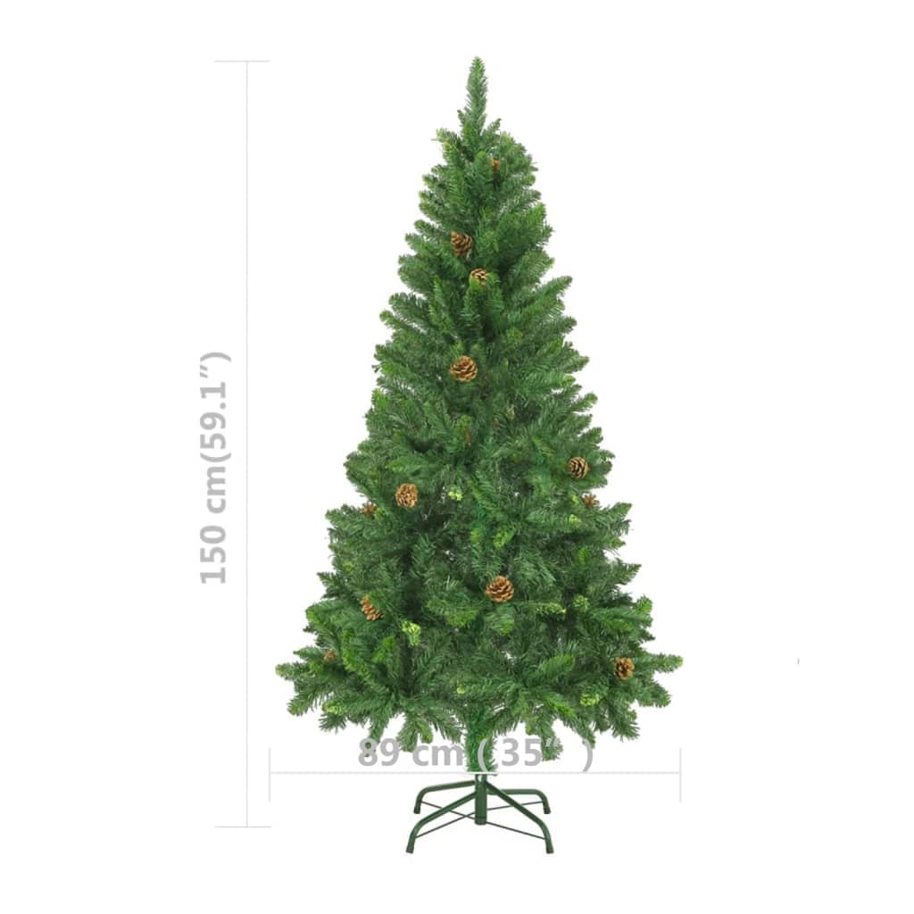 vidaXL Árbol de Navidad artificial con luces y piñas 150 cm