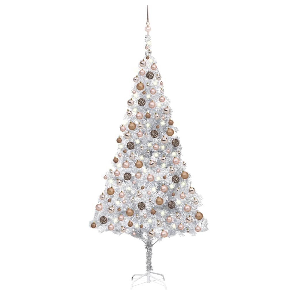 vidaXL Árbol de Navidad preiluminado con luces y bolas plateado 240 cm