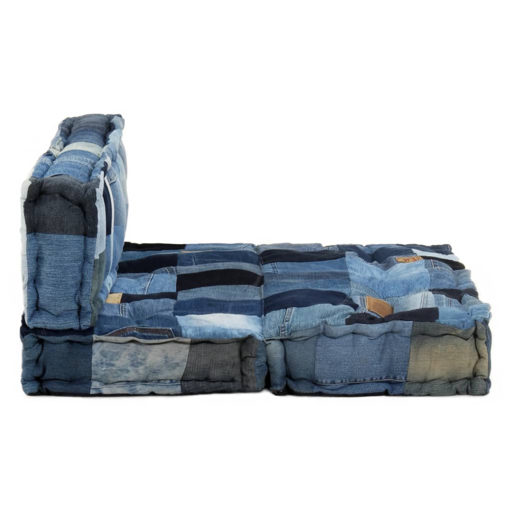 vidaXL Cojines de sofá de palets 2 uds patchwork tela vaquera azul