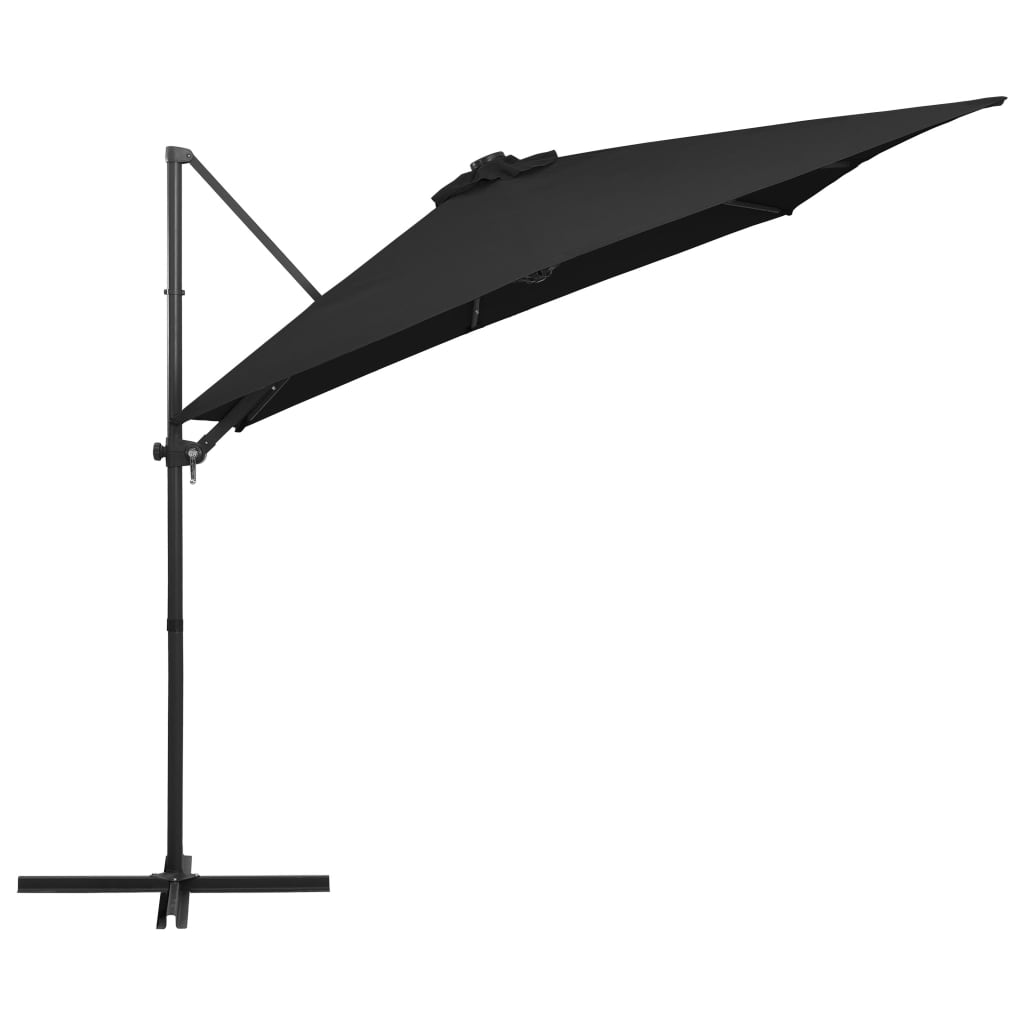 vidaXL Sombrilla voladiza con luces LED y poste acero negro 250x250 cm