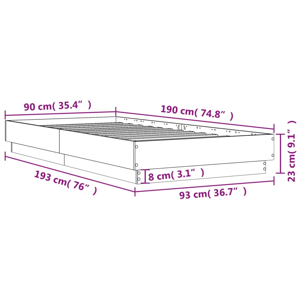 vidaXL Estructura de cama madera de ingeniería negra 90x190 cm