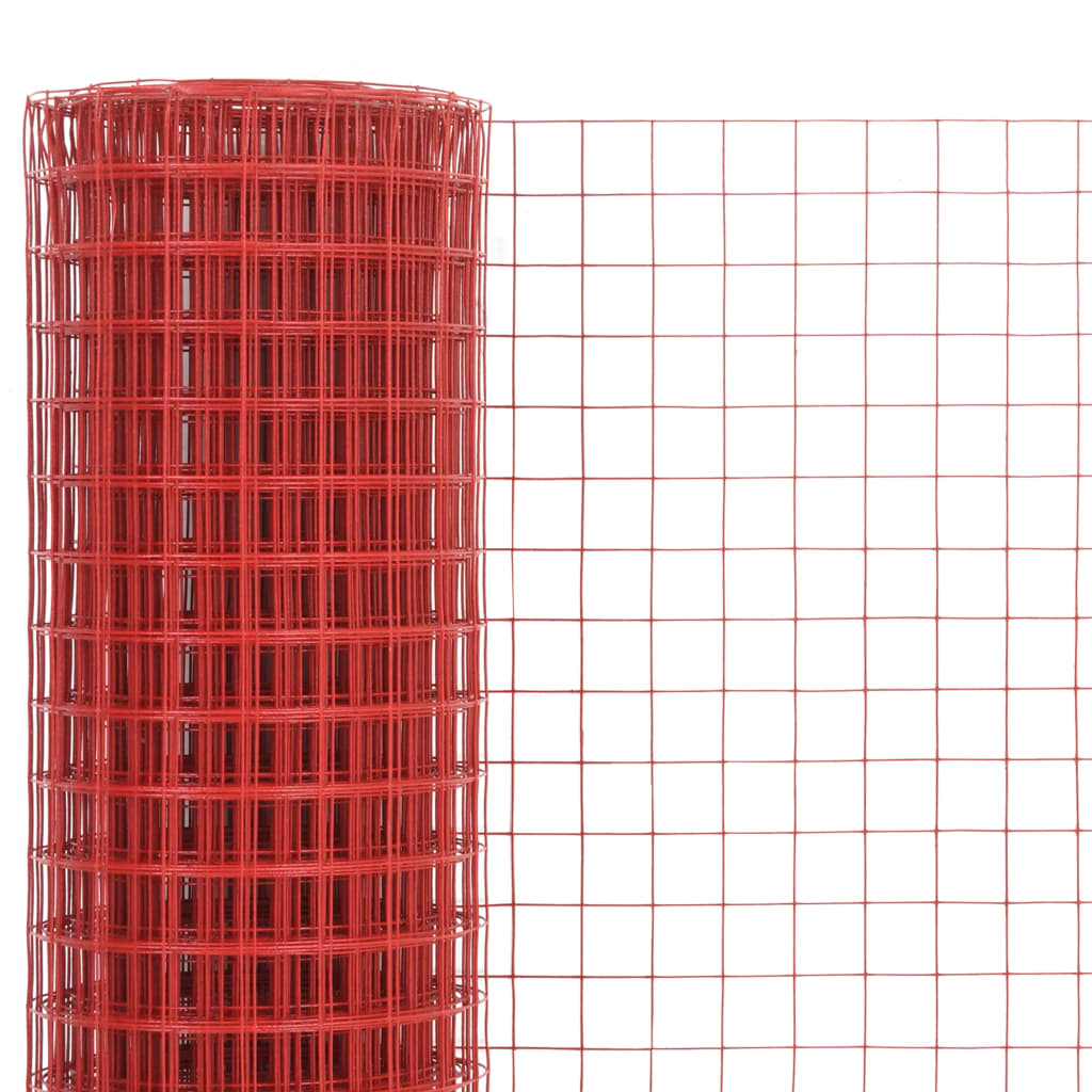 vidaXL Alambrada de gallinero acero revestimiento PVC rojo 10x1 m