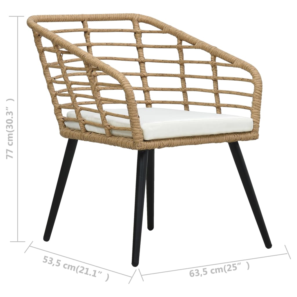 vidaXL Set mesa y sillas de jardín 3 pzas ratán sintético color roble