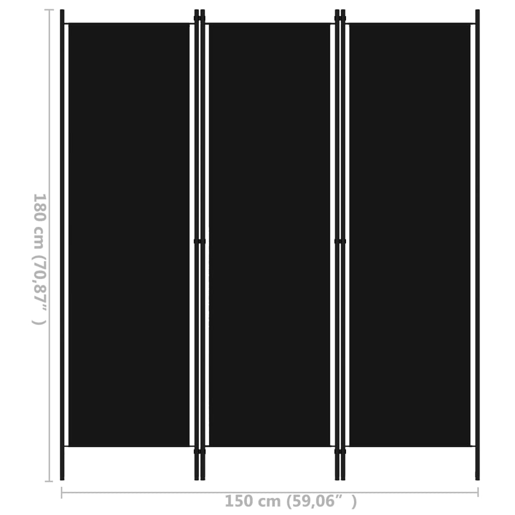 vidaXL Biombo divisor de 3 paneles negro 150x180 cm