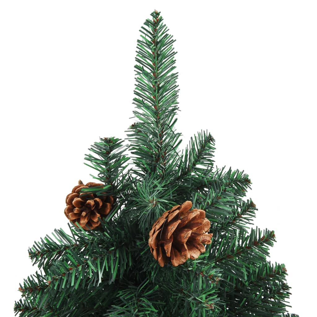vidaXL Árbol de Navidad delgado madera auténtica y piñas verde 210 cm