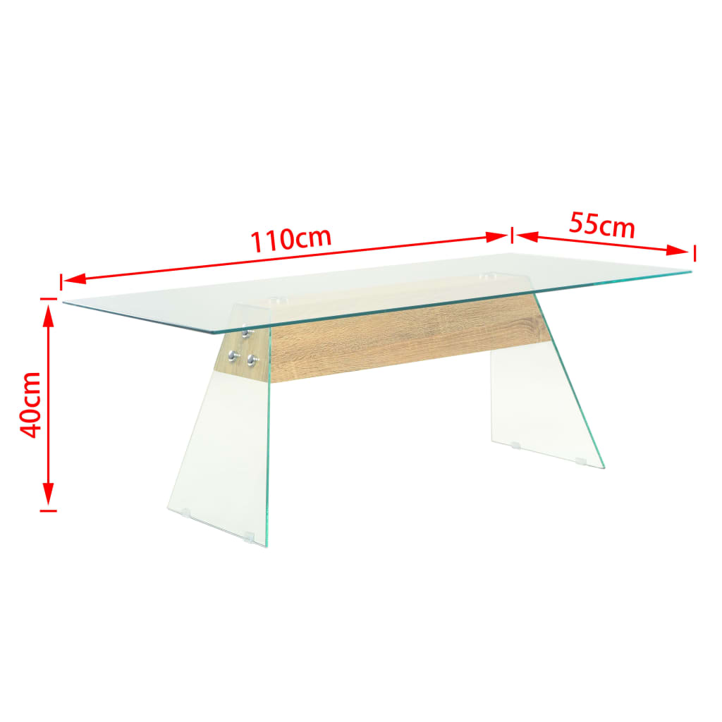 vidaXL Mesa de centro de MDF y vidrio color roble 110x55x40 cm