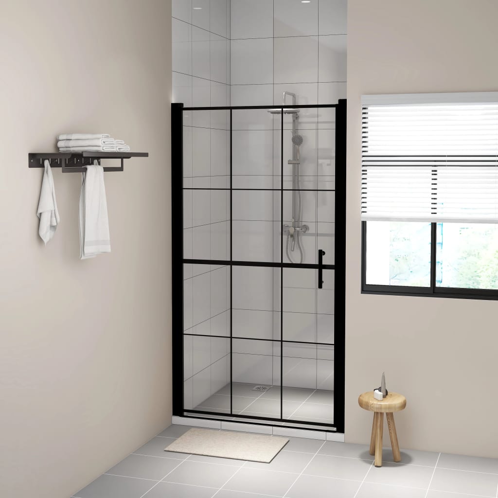 vidaXL Puerta de ducha de vidrio templado negro 100x178 cm