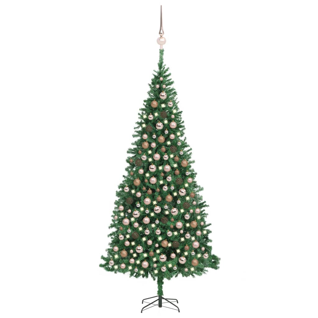 vidaXL Árbol de Navidad preiluminado con luces y bolas verde 300 cm