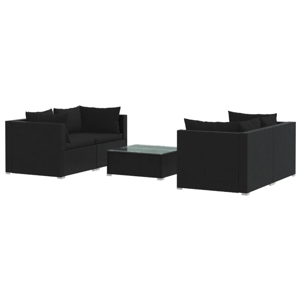 vidaXL Set de muebles de jardín 5 pzas y cojines ratán sintético negro