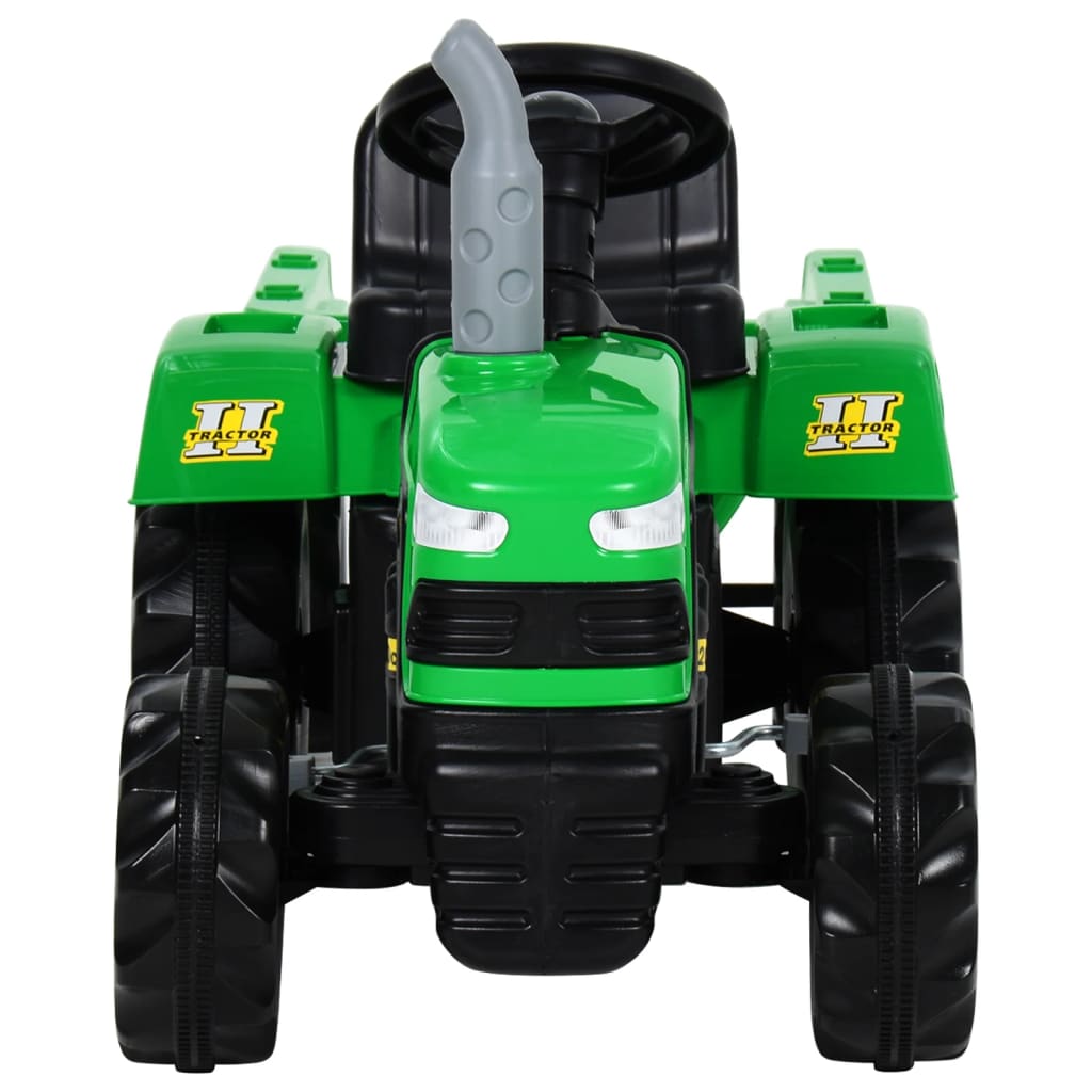 vidaXL Tractor de pedales para niños con remolque verde y negro
