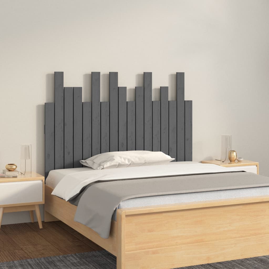 vidaXL Cabecero de cama de pared madera maciza pino gris 108x3x80 cm