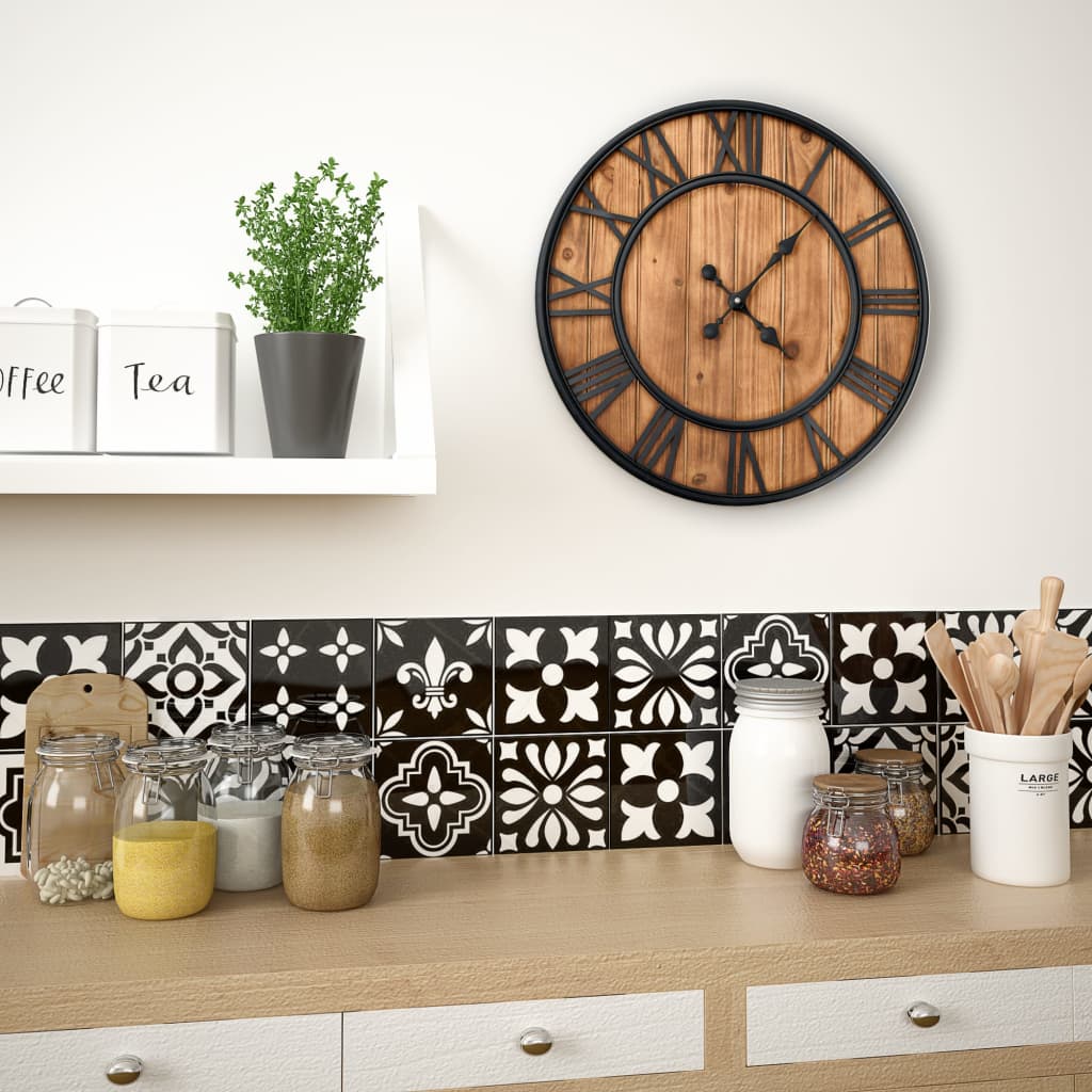 Reloj de cocina de estilo retro con temporizador en una mesa de madera.  representación 3d