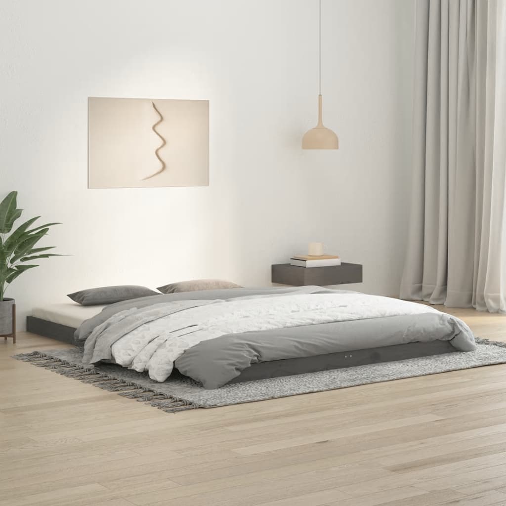 vidaXL Estructura de cama madera maciza de pino gris 150x200 cm