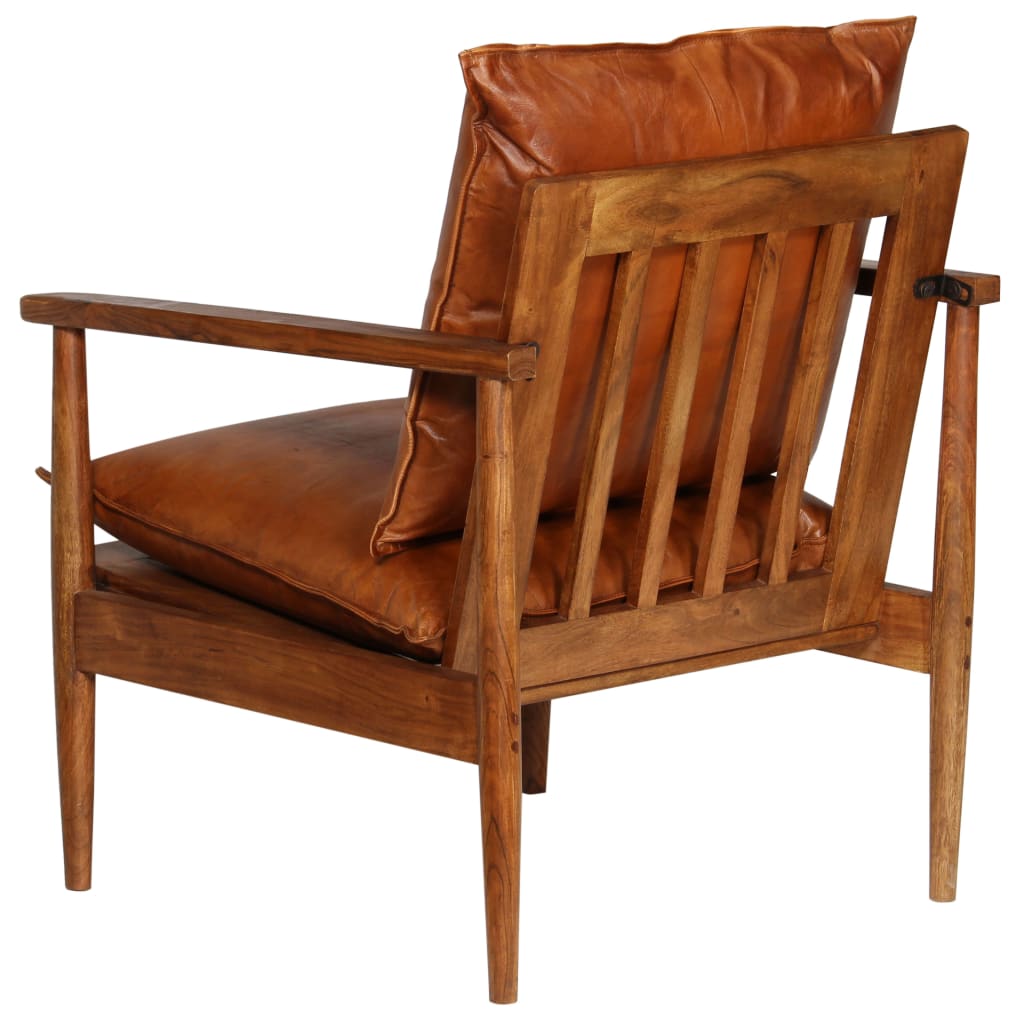 vidaXL Set de sofás 3 pzas cuero auténtico madera maciza acacia marrón