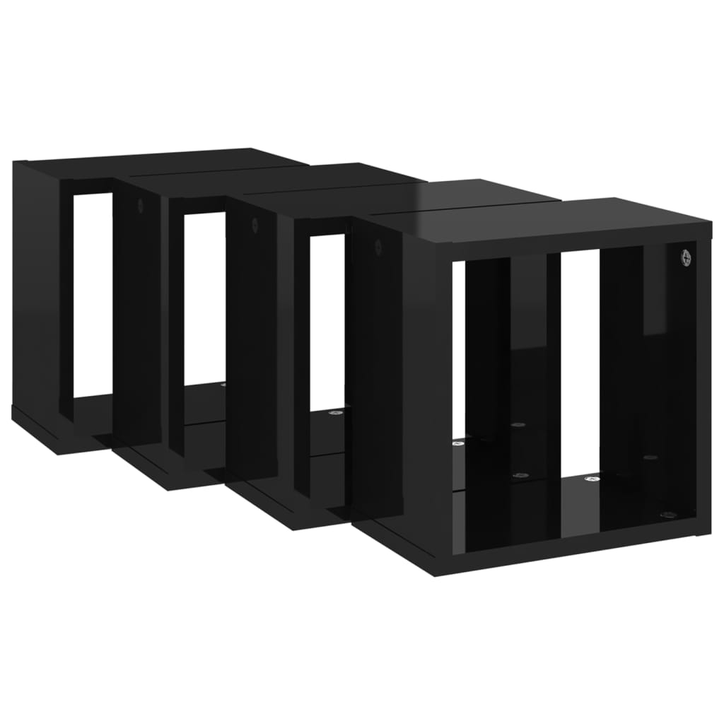 vidaXL Estantes cubo de pared 4 unidades negro brillo 26x15x26 cm