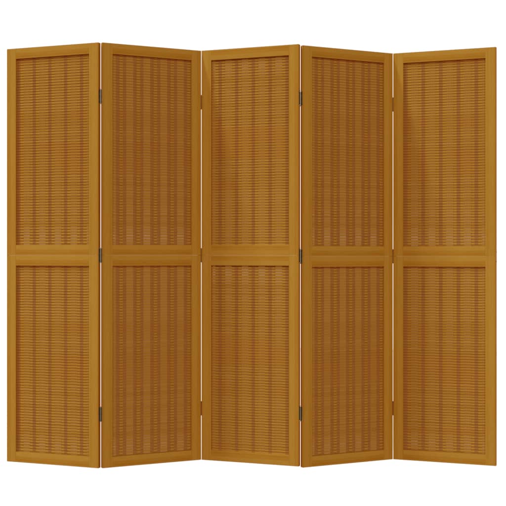 vidaXL Biombo separador de 5 paneles madera maciza paulownia marrón