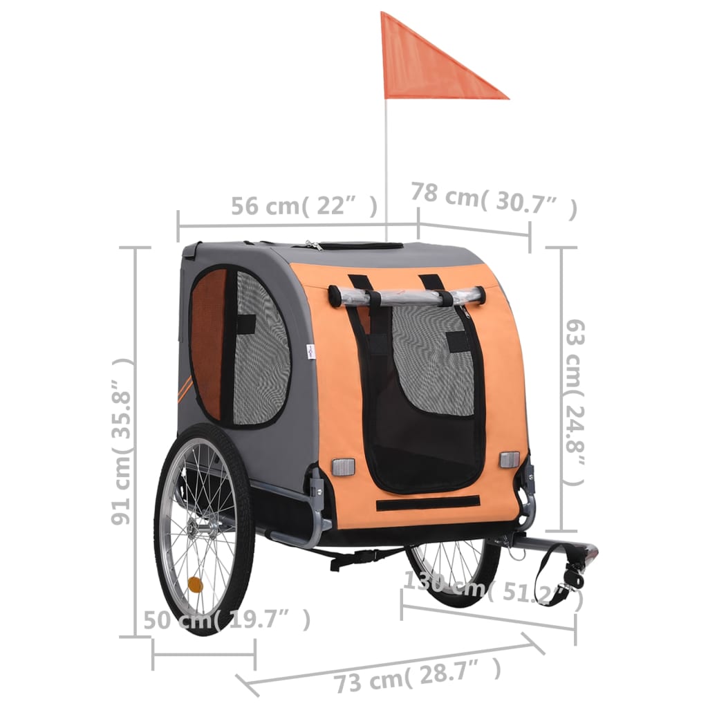 vidaXL Remolque de bicicleta para mascotas naranja y gris