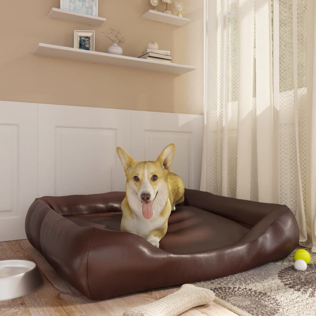 vidaXL Cama para perros de cuero sintético marrón 80x68x23 cm