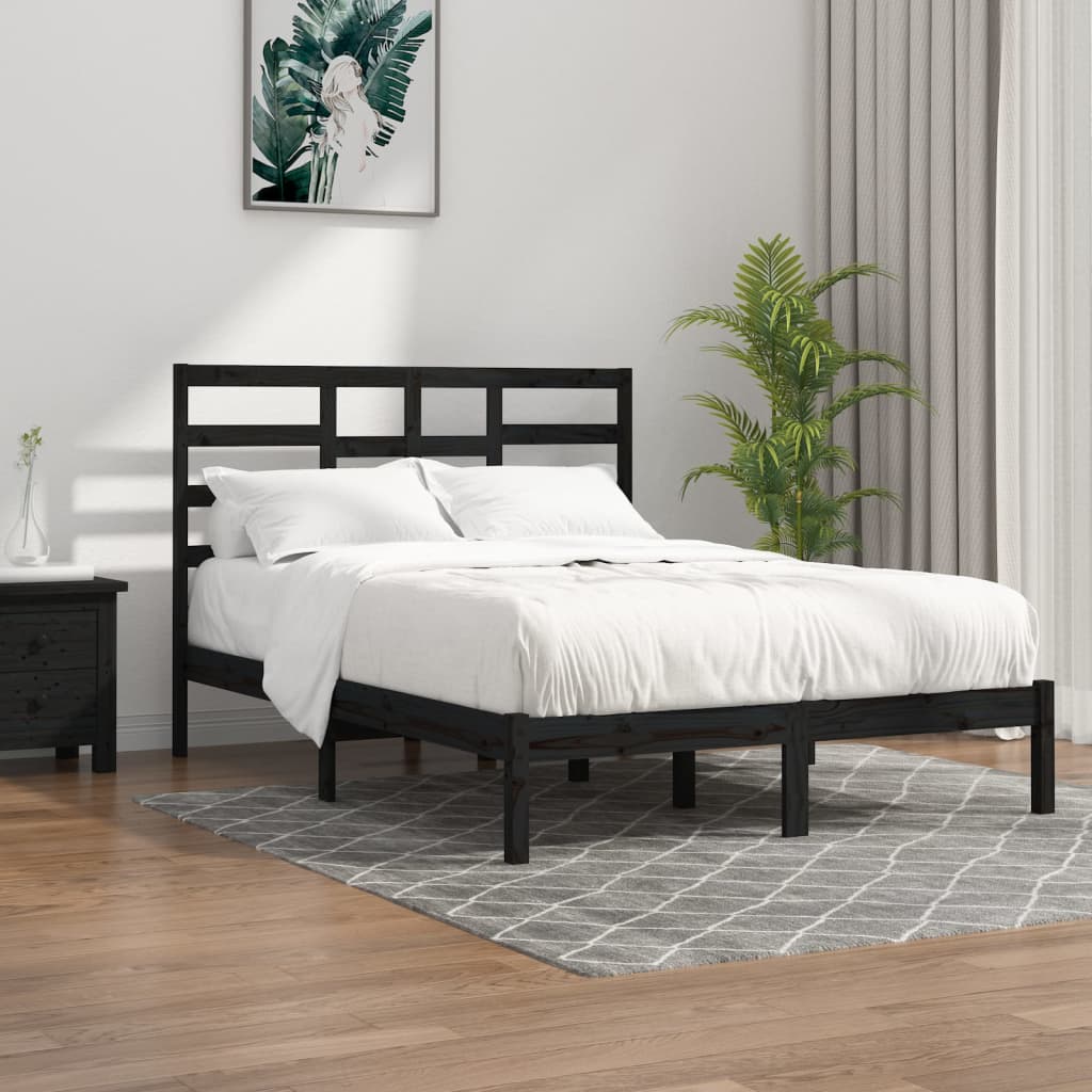 vidaXL Estructura de cama de madera maciza negra 140x200 cm