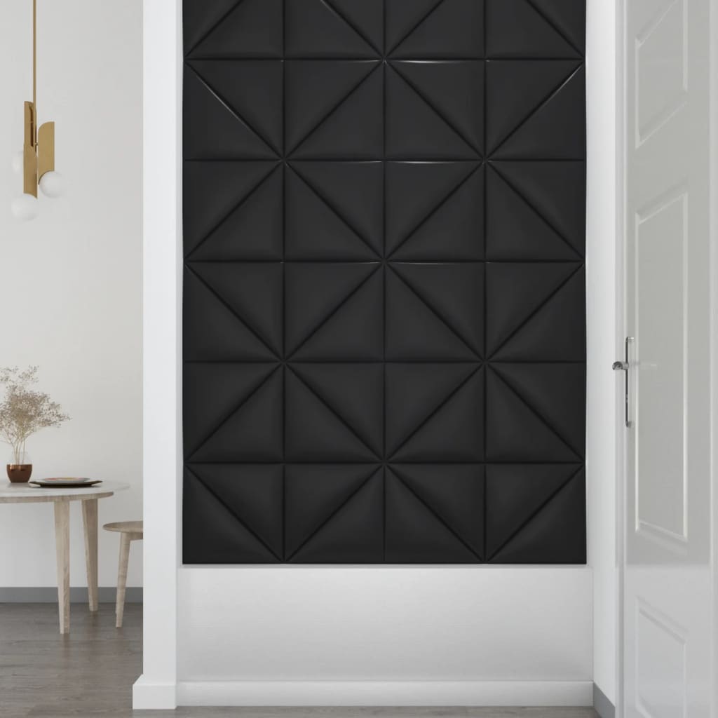 vidaXL Paneles de pared 12 uds cuero sintético negro 30x30 cm 0,54 m²
