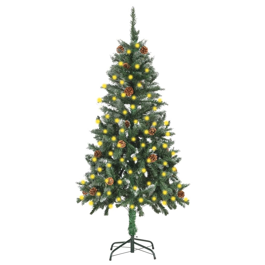 vidaXL Árbol de Navidad artificial iluminado con luces y piñas 150 cm
