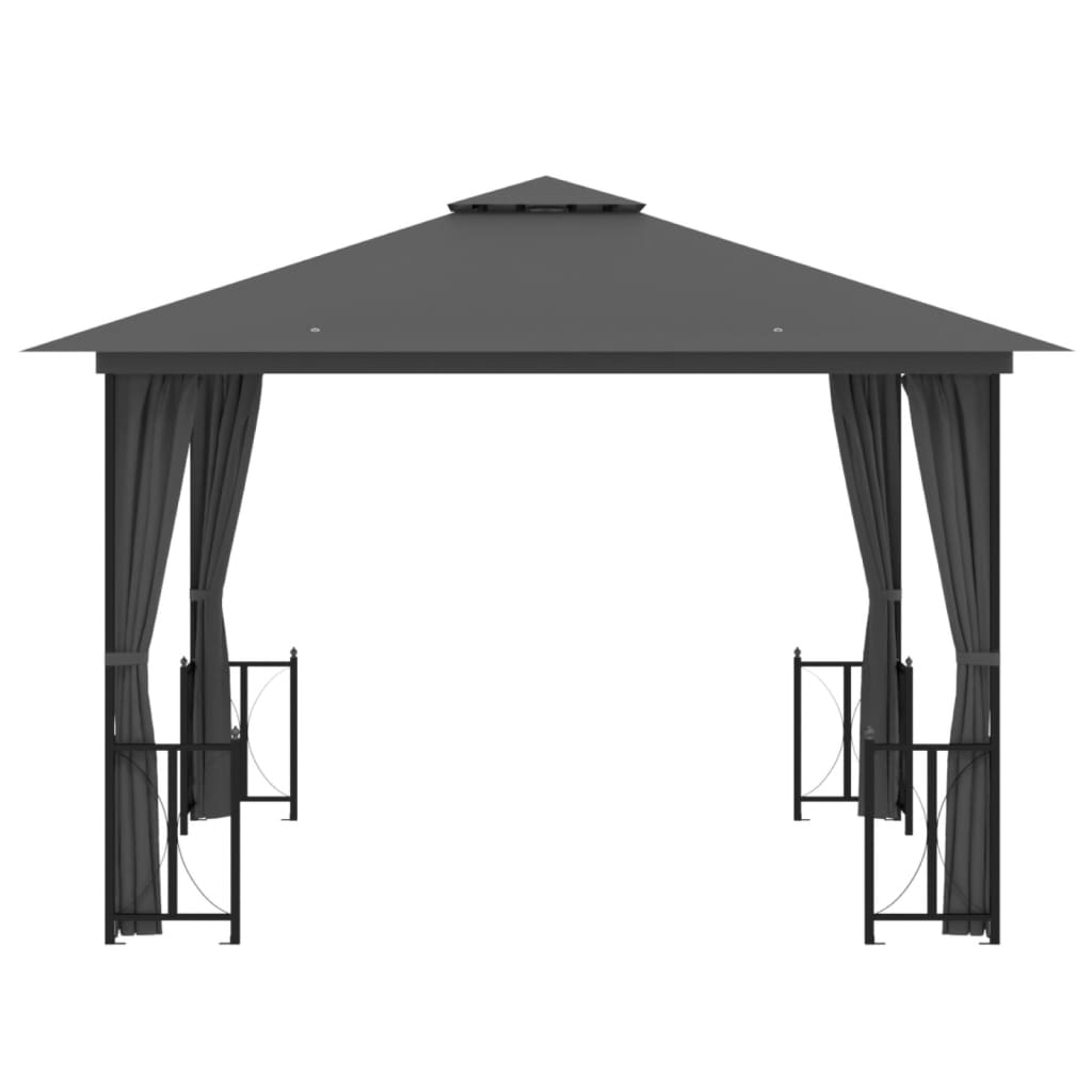 vidaXL Cenador con paredes laterales y techos dobles antracita 3x3 m