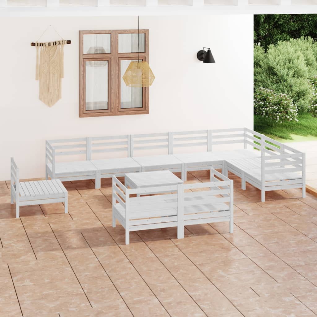 vidaXL Juego de muebles de jardín 11 piezas madera maciza pino blanco