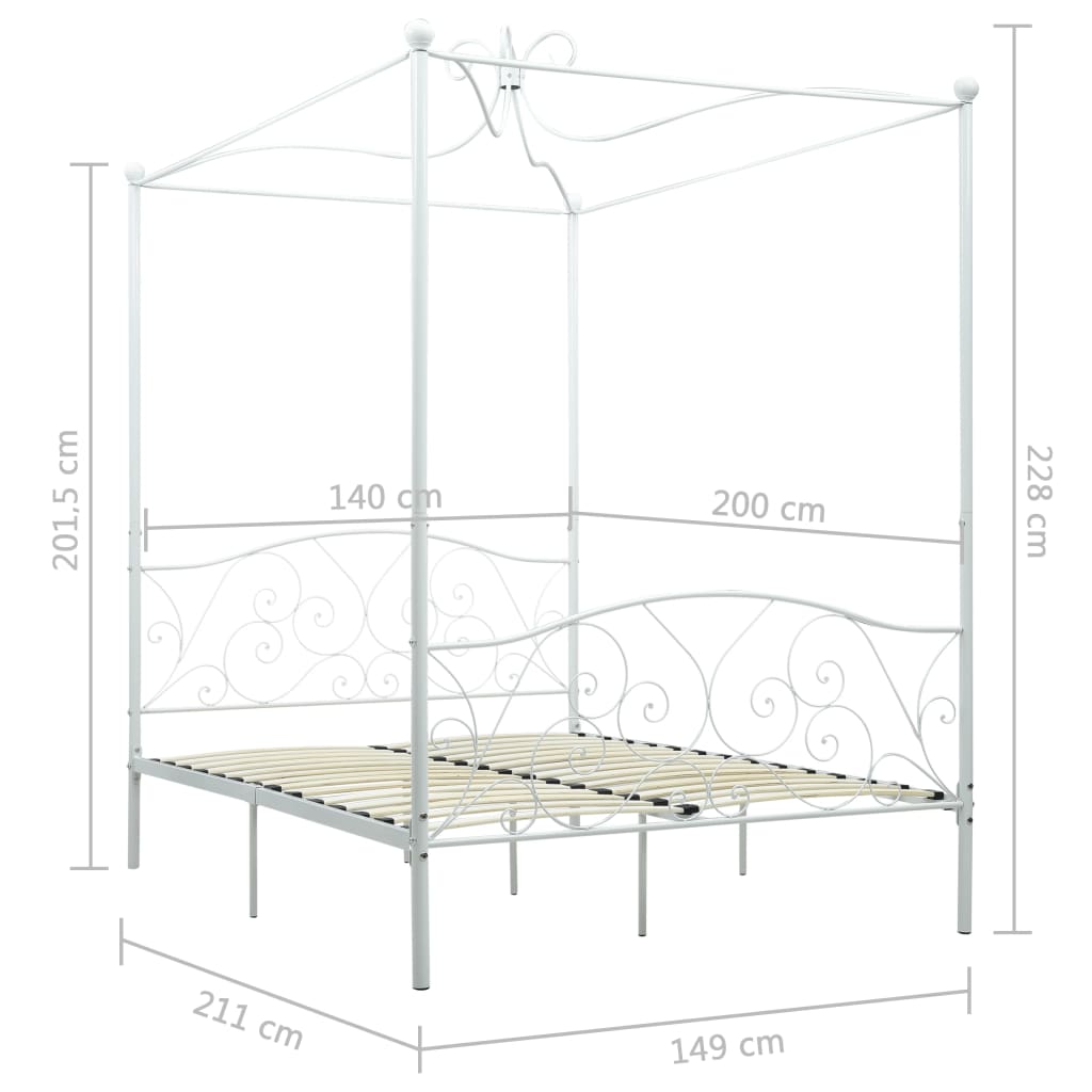 vidaXL Estructura de cama con dosel metal blanco 140x200 cm