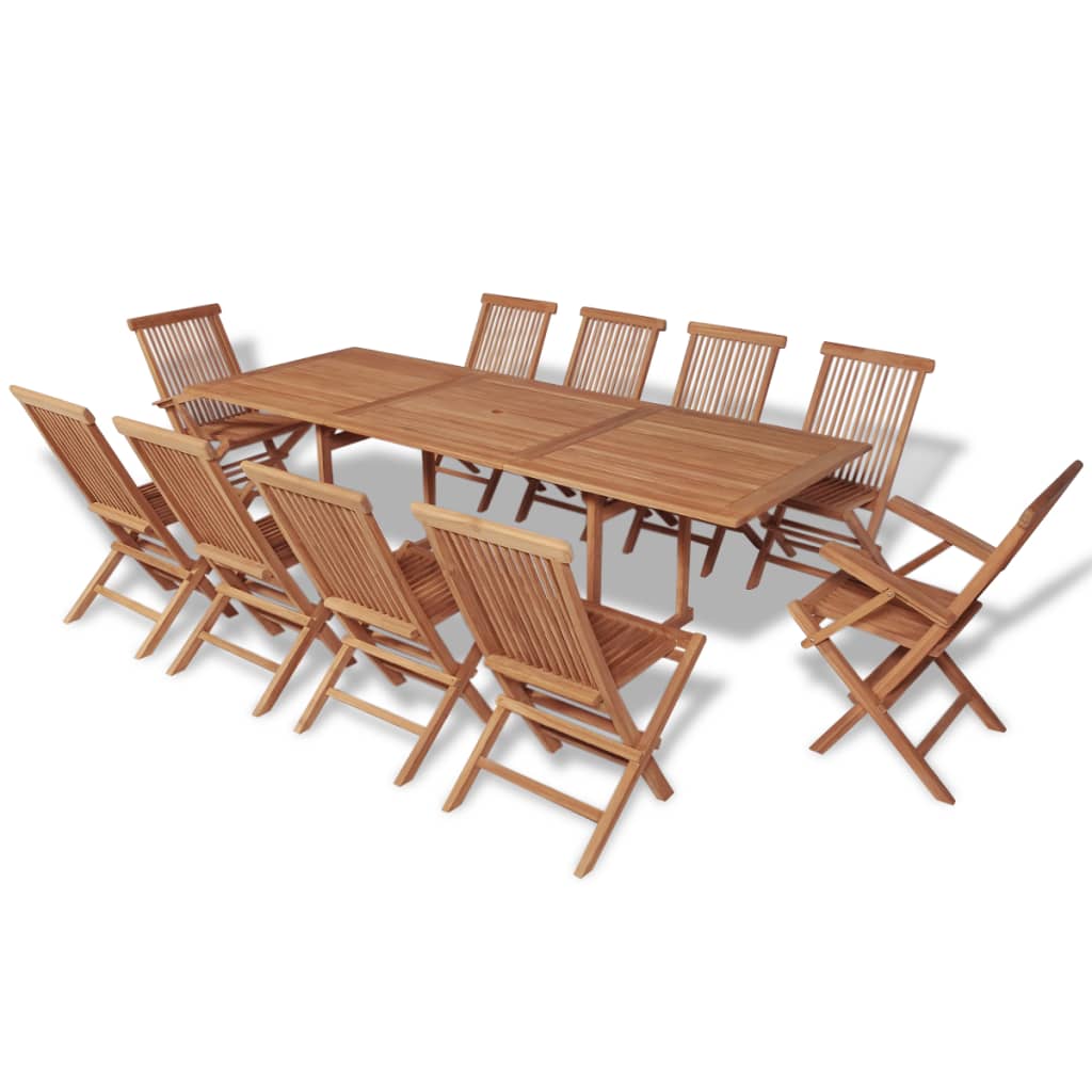 vidaXL Set comedor de jardín 11 pzas con sillas plegables teca maciza