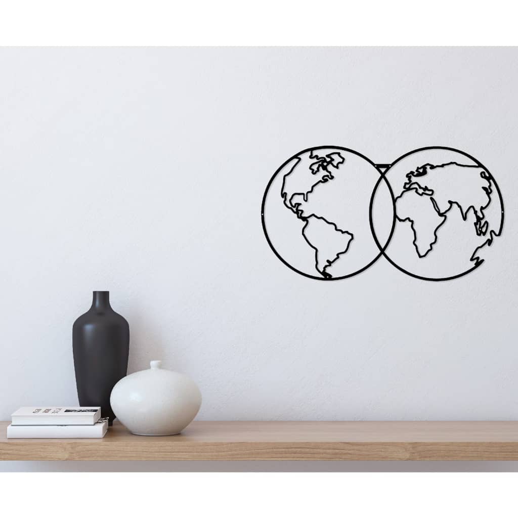 Homemania Decoración de pared mapa del mundo 9 60x34 cm metal negro