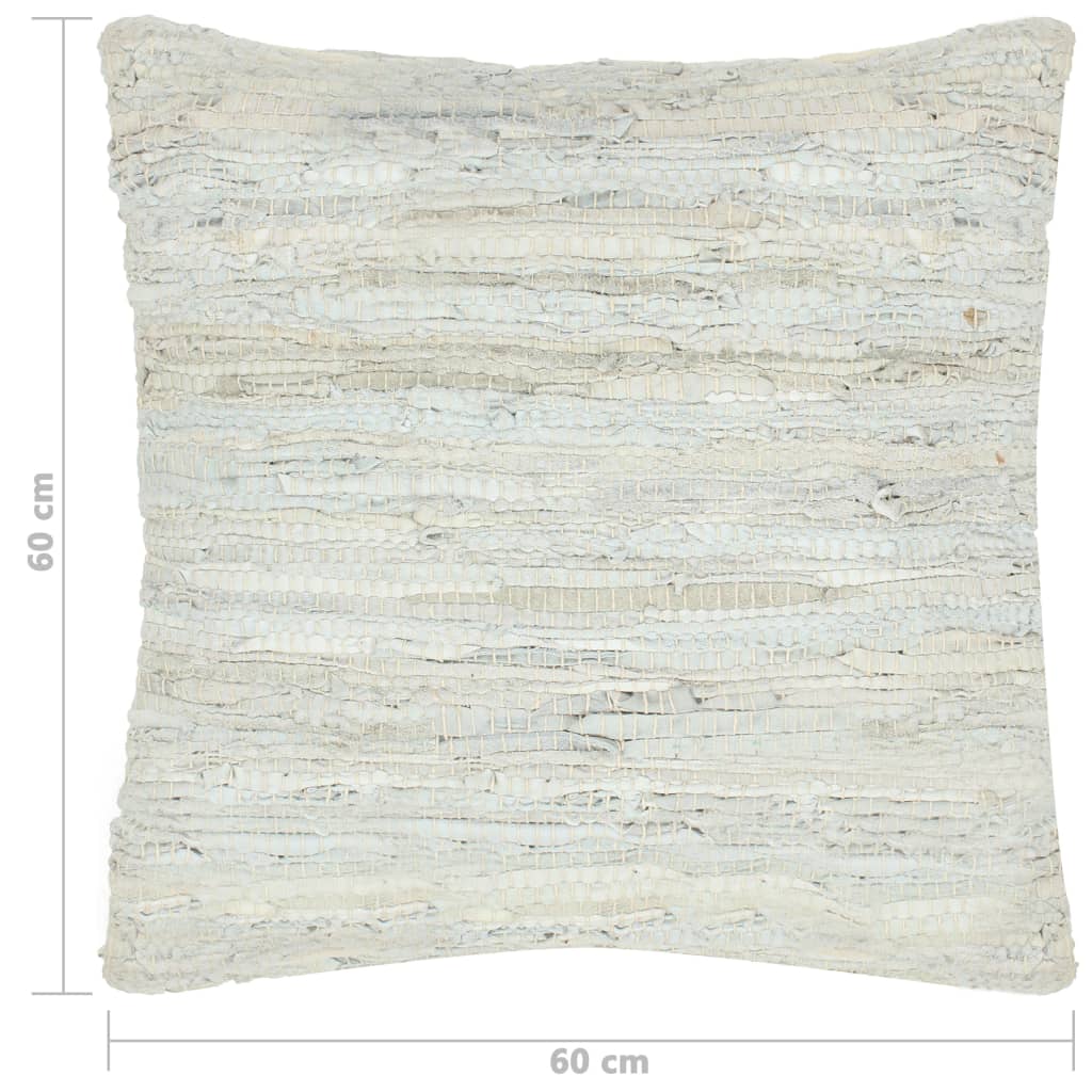 vidaXL Cojín Chindi de cuero y algodón gris claro 60x60 cm