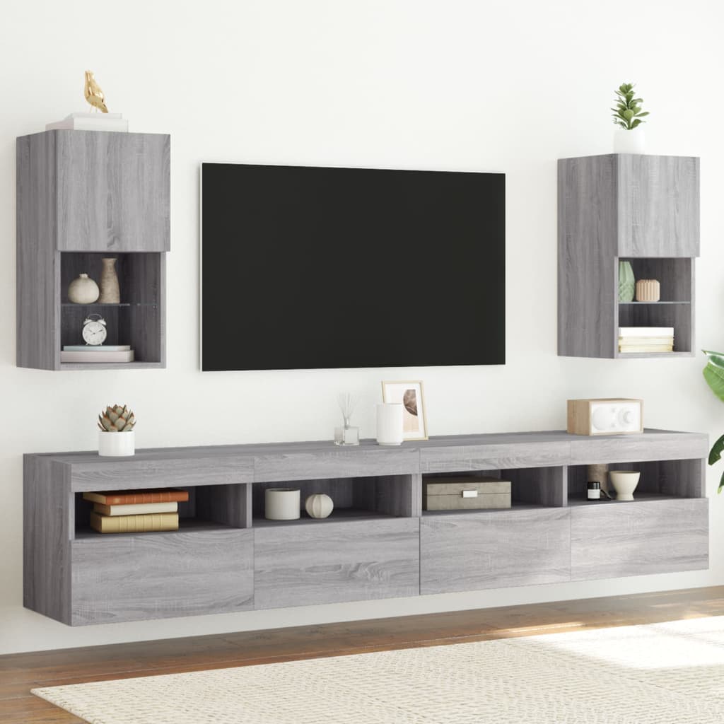 vidaXL Muebles para TV con luces LED 2 uds gris Sonoma 30,5x30x60 cm