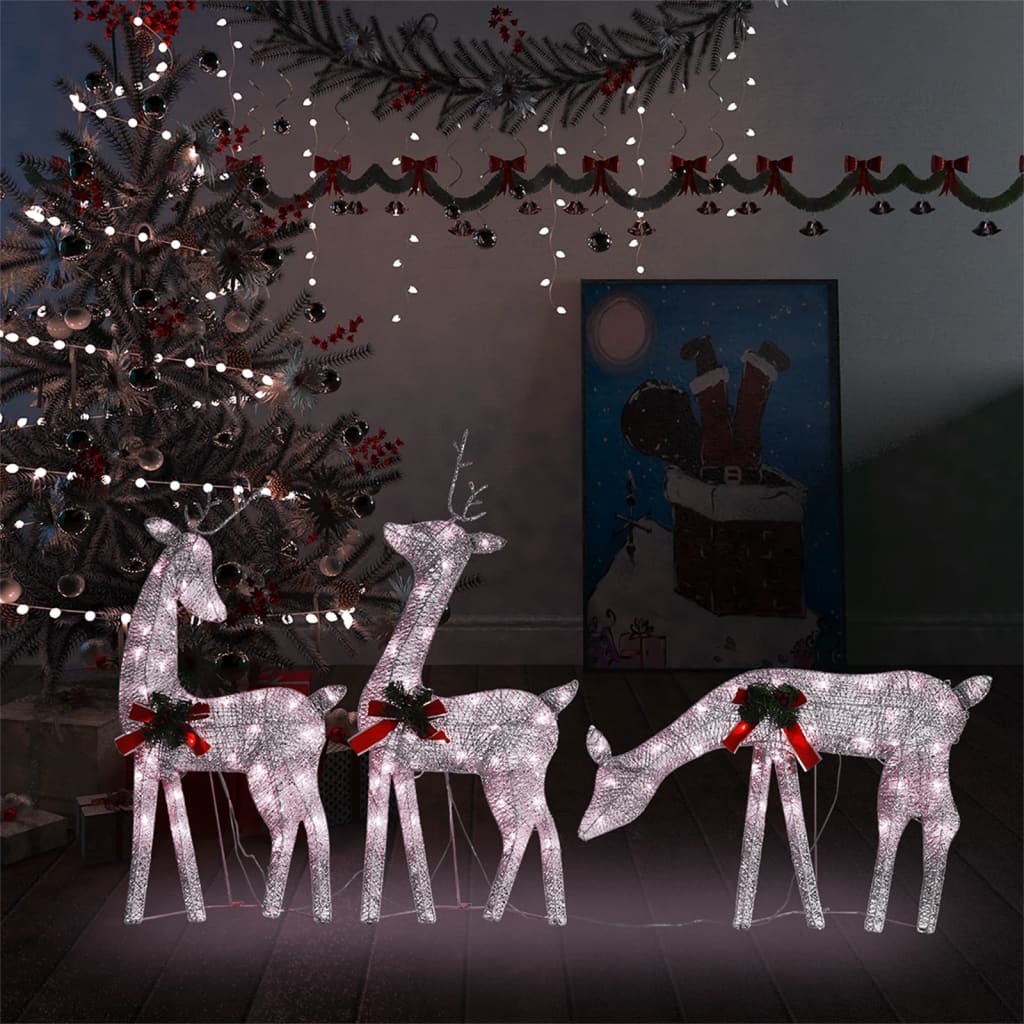 vidaXL Familia renos de Navidad malla dorada blanco cálido 270x7x90 cm