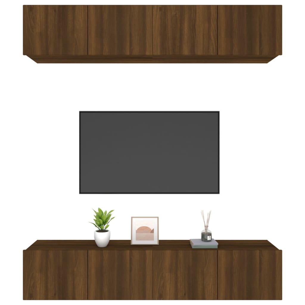 vidaXL Muebles TV 4 uds madera contrachapada marrón roble 80x30x30 cm