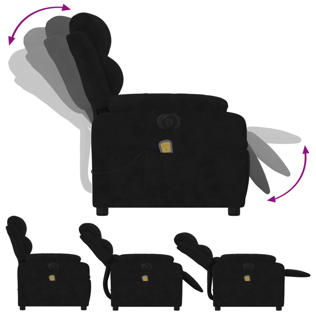 vidaXL Sillón reclinable de masaje eléctrico terciopelo negro