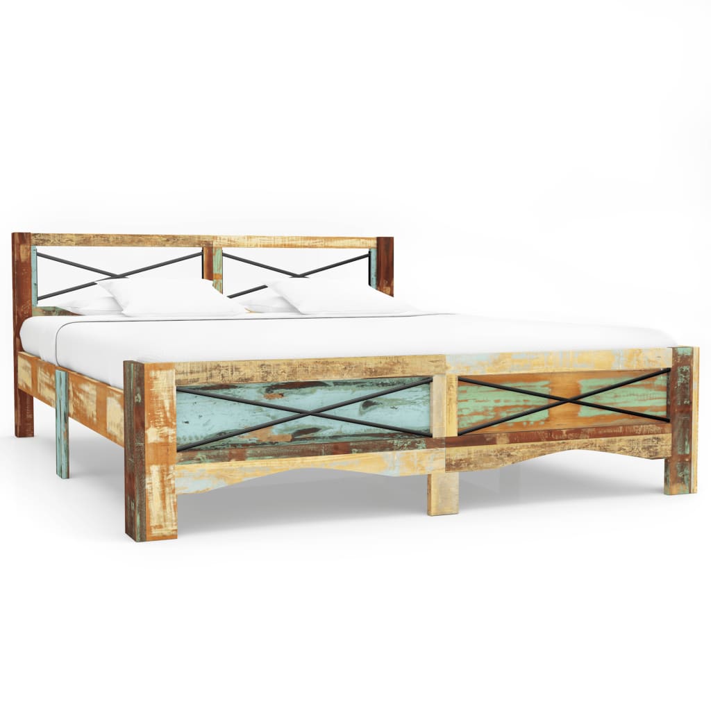 vidaXL Estructura de cama de madera maciza reciclada 140x200 cm